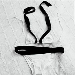 Victoria's Secret Bikini White Black Halter Medium